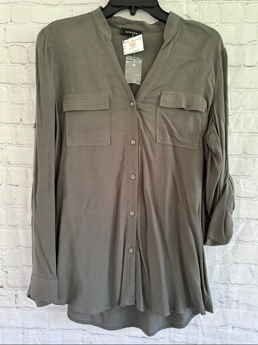 Spense NWT Olive Green Button Front Utility Shirt size L